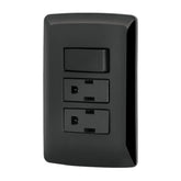 Interruptor + tomacorrente doble negro lnea talana volteck